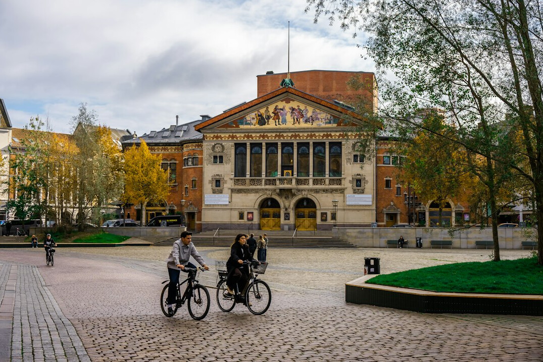 Street cafes and cyclists in central Aarhus